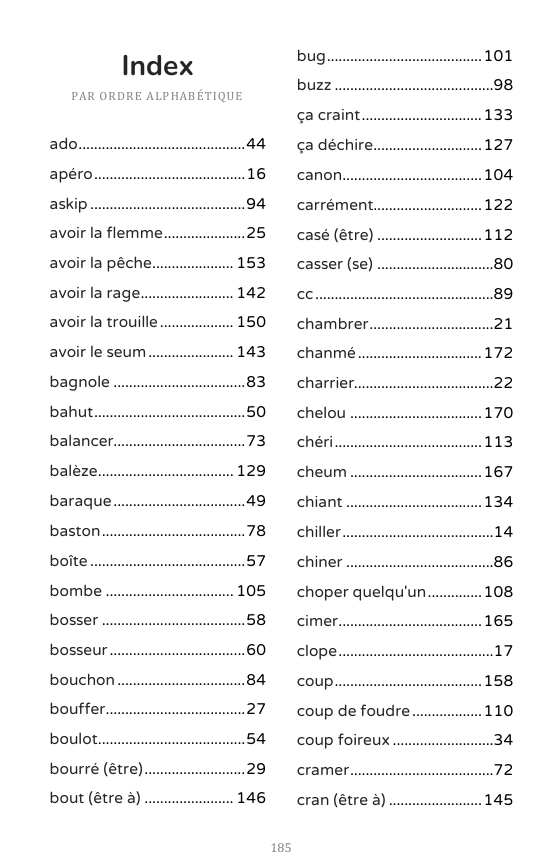 Index alphabétique du livre