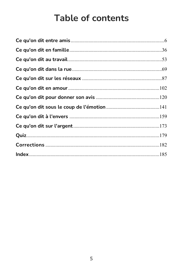 Sommaire du livre avec les 10 thèmes