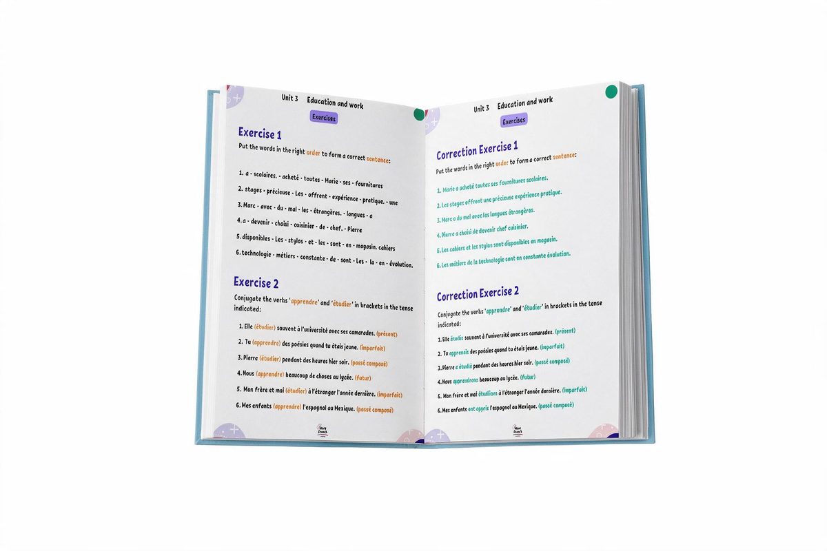 Page d'exercices du livre ouvert